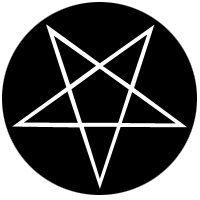 [Inverse pentagram symbol for atheism]