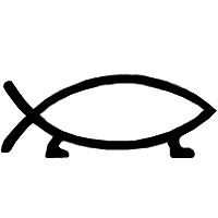[Darwin fish symbol for atheism]